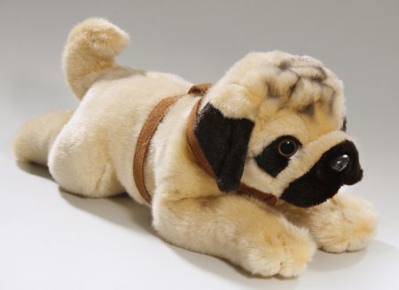 Plüsch-Mops, Bulldogge liegend mit Geschirr ca. 35 cm
