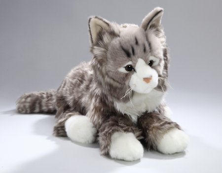 Katze liegend gestreift grau ca. 37 cm