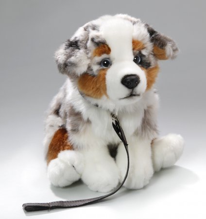 Plüsch Australischer Schäferhund sitzend mit Leine