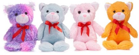 4er Set Plüsch Katze mit Schleife 32 cm