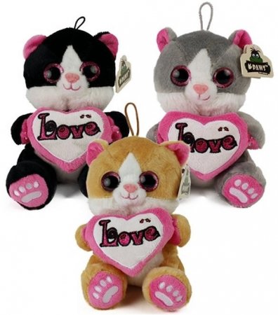 3er Set Plüsch Katze Glitter mit Herz 20 cm