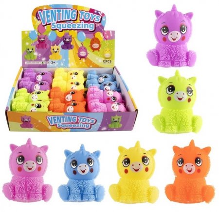 12 Stück im Display Squeeze Puffy Einhorn, 12cm