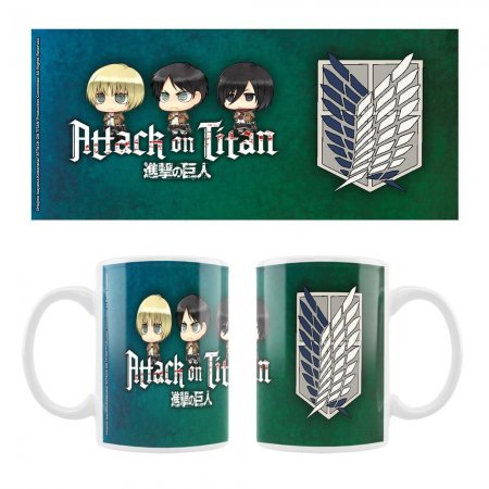 2er Set Attack on Titan Keramiktasse Eren, Mikasa & Armin Chibi Style