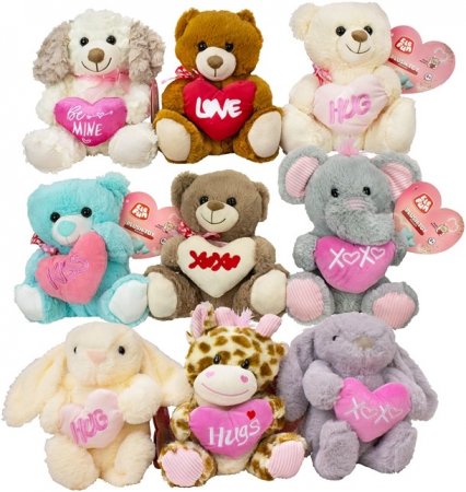 9er Set Plüsch Tiere mit Herz sortiert 25 cm
