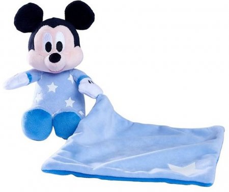 Disney Mickey Mouse Plüsch mit Kuscheltuch, leuchtet im Dunkeln 10x35 cm