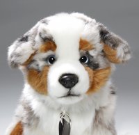 Plüsch Australischer Schäferhund sitzend mit Leine