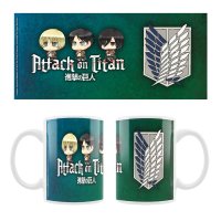 2er Set Attack on Titan Keramiktasse Eren, Mikasa & Armin Chibi Style