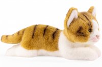 Plüsch- Katze liegend braun-weiß